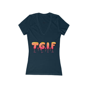 T.G.I.F Women's Jersey Short Sleeve Deep V-Neck Tee