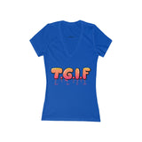 T.G.I.F Women's Jersey Short Sleeve Deep V-Neck Tee