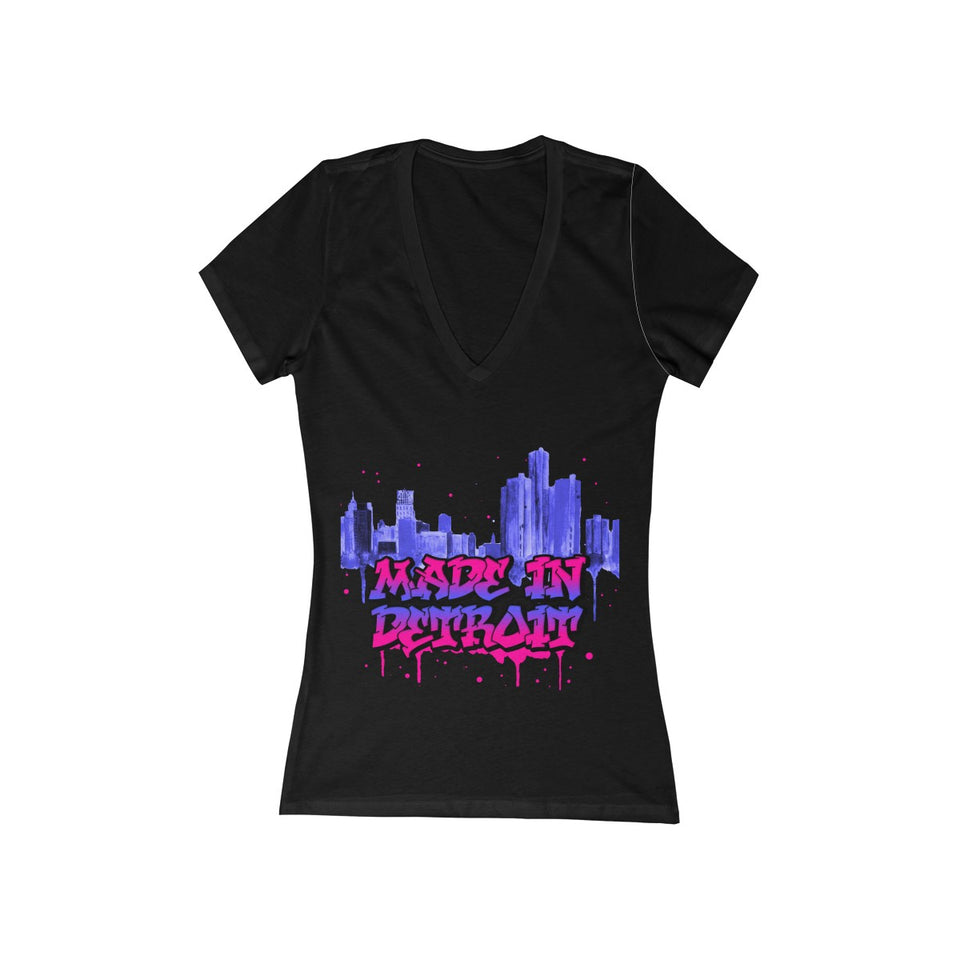 MadenDetroit Women's Jersey Short Sleeve Deep V-Neck Tee