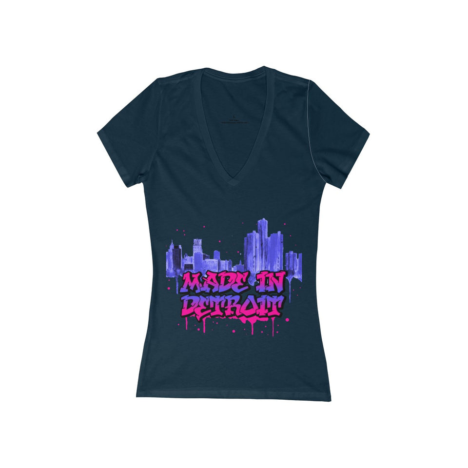 MadenDetroit Women's Jersey Short Sleeve Deep V-Neck Tee