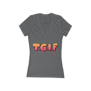 T.G.I.F Women's Jersey Short Sleeve Deep V-Neck Tee