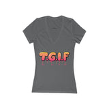 T.G.I.F Women's Jersey Short Sleeve Deep V-Neck Tee