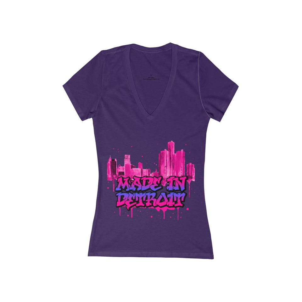 MadenDetroit Women's Jersey Short Sleeve Deep V-Neck Tee