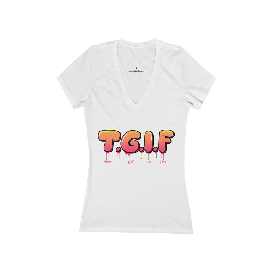 T.G.I.F Women's Jersey Short Sleeve Deep V-Neck Tee