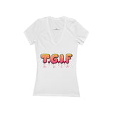 T.G.I.F Women's Jersey Short Sleeve Deep V-Neck Tee