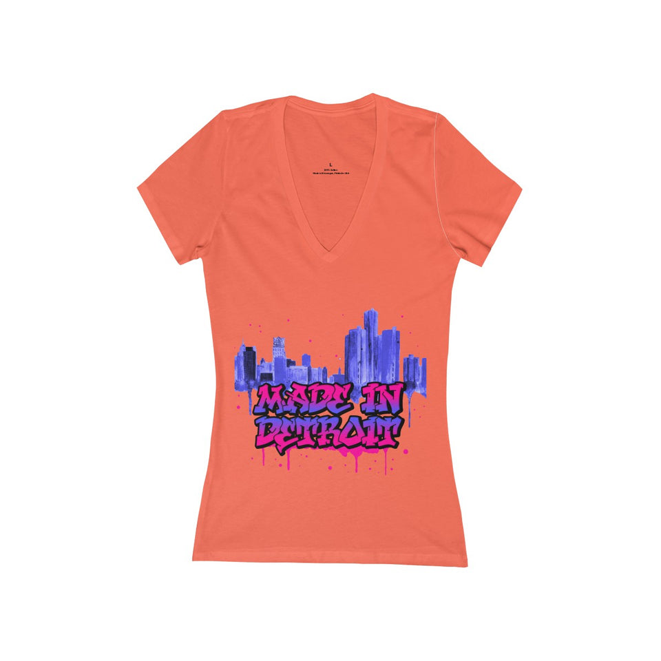 MadenDetroit Women's Jersey Short Sleeve Deep V-Neck Tee