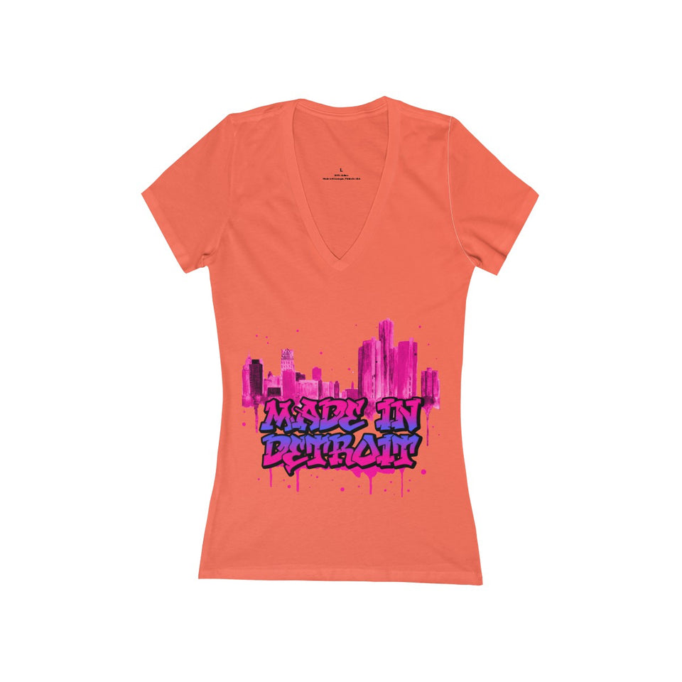 MadenDetroit Women's Jersey Short Sleeve Deep V-Neck Tee