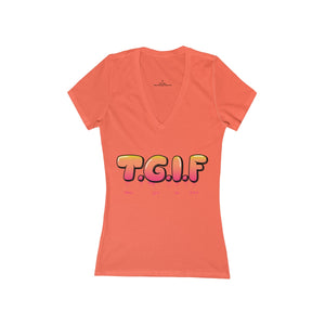 T.G.I.F Women's Jersey Short Sleeve Deep V-Neck Tee