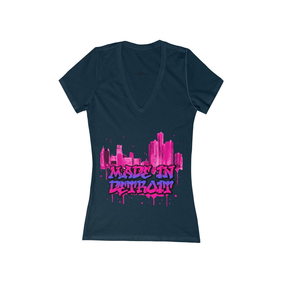 MadenDetroit Women's Jersey Short Sleeve Deep V-Neck Tee