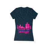 MadenDetroit Women's Jersey Short Sleeve Deep V-Neck Tee